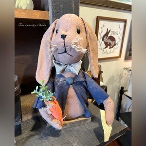 Primitive Floppy Eared Bunny on Stand
